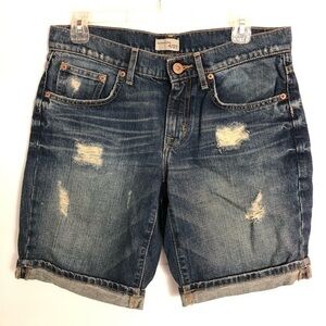 GAP 100% cotton boyfriend jean shorts distressed denim jorts bermuda dark wash